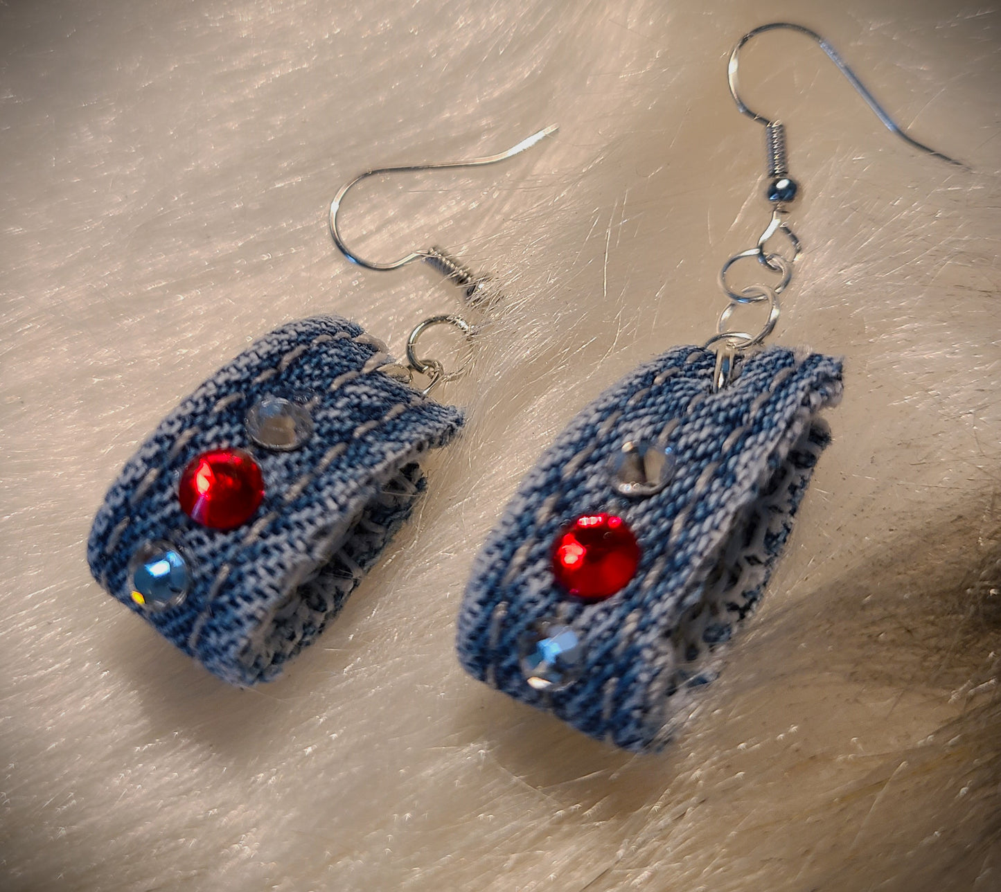 Blue Jean Earrings with Rhinestones
