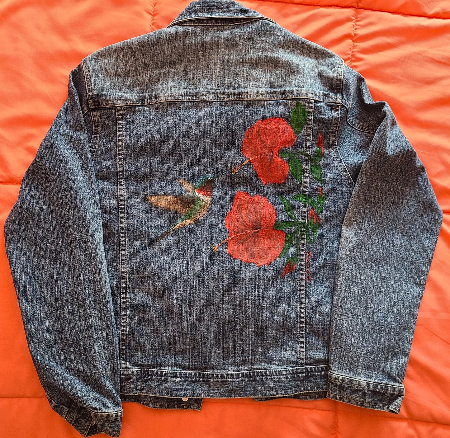 Hand Painted Jean Jacket/Hummingbird