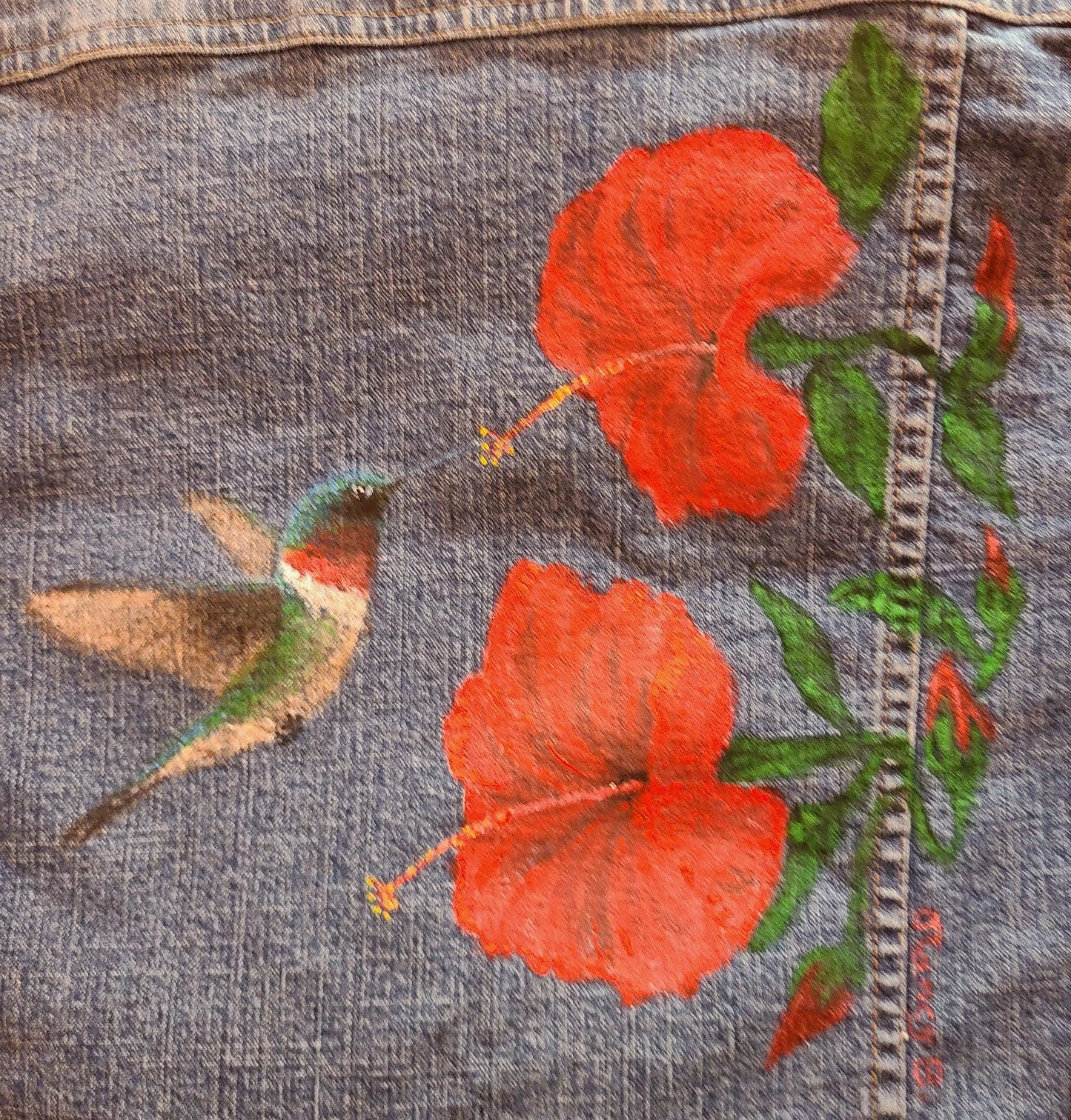 Hand Painted Jean Jacket/Hummingbird