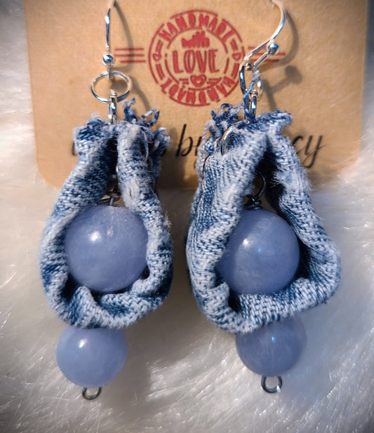 Blue Jean Earrings with 2 blue beads