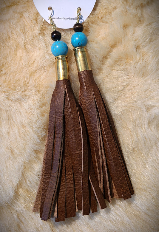 Bullet Earrings with Leather & Fringe