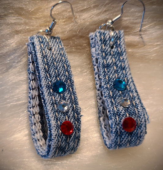 Blue Jean Earrings with Rhinestones