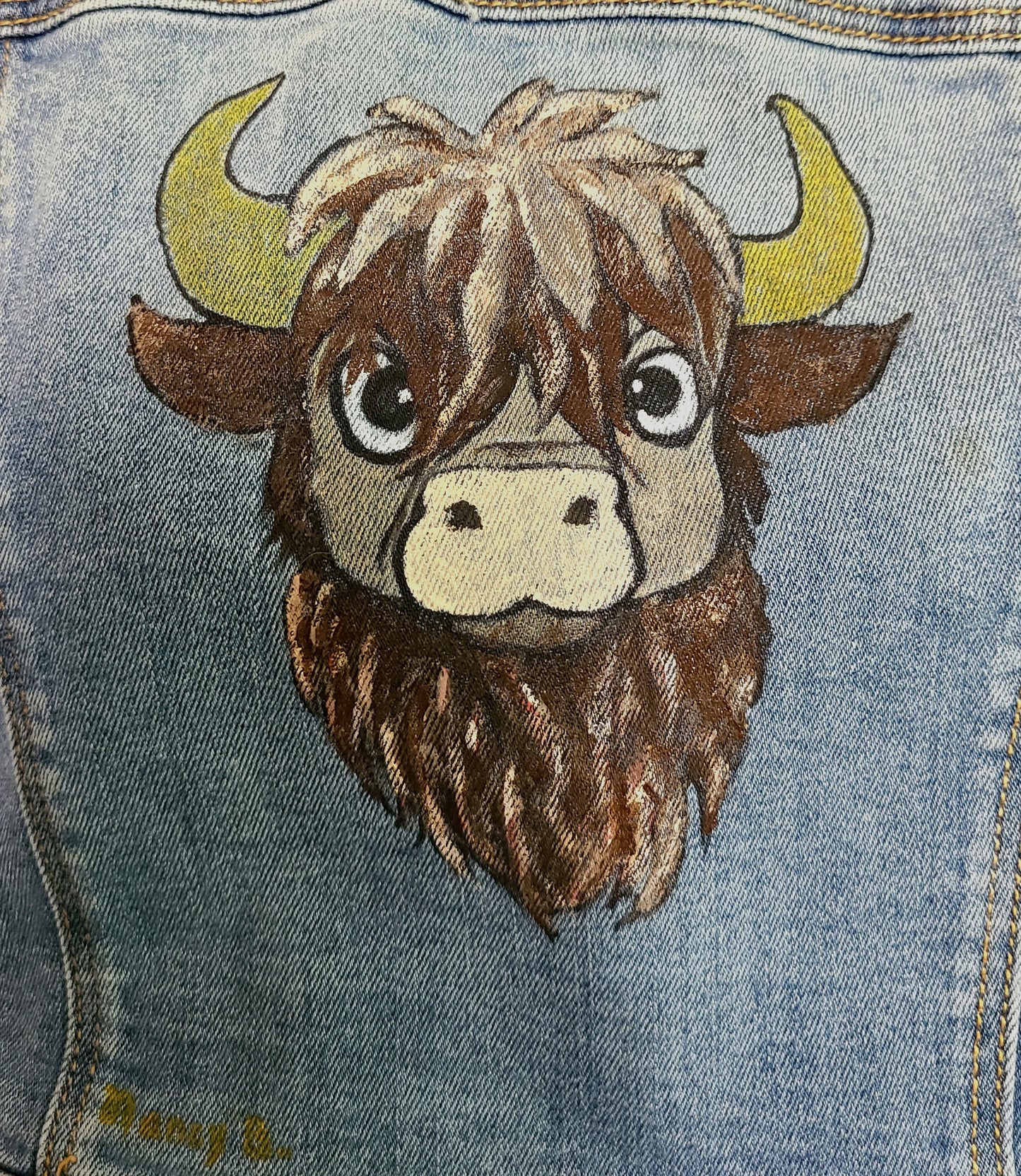 Hand Painted Jean Jacket Vest/Highland Cow