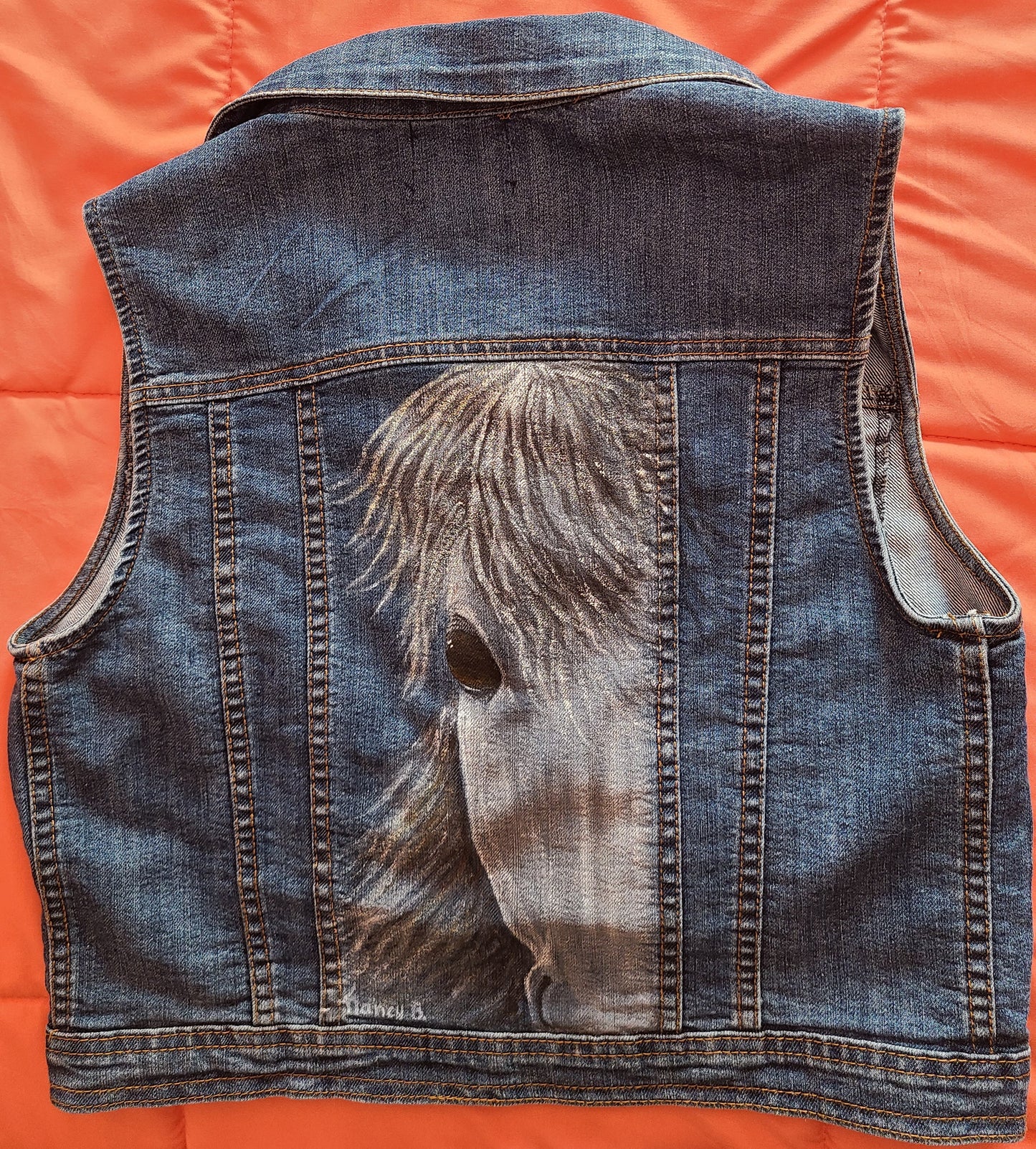 Hand Painted Jean Jacket Vest/Horse