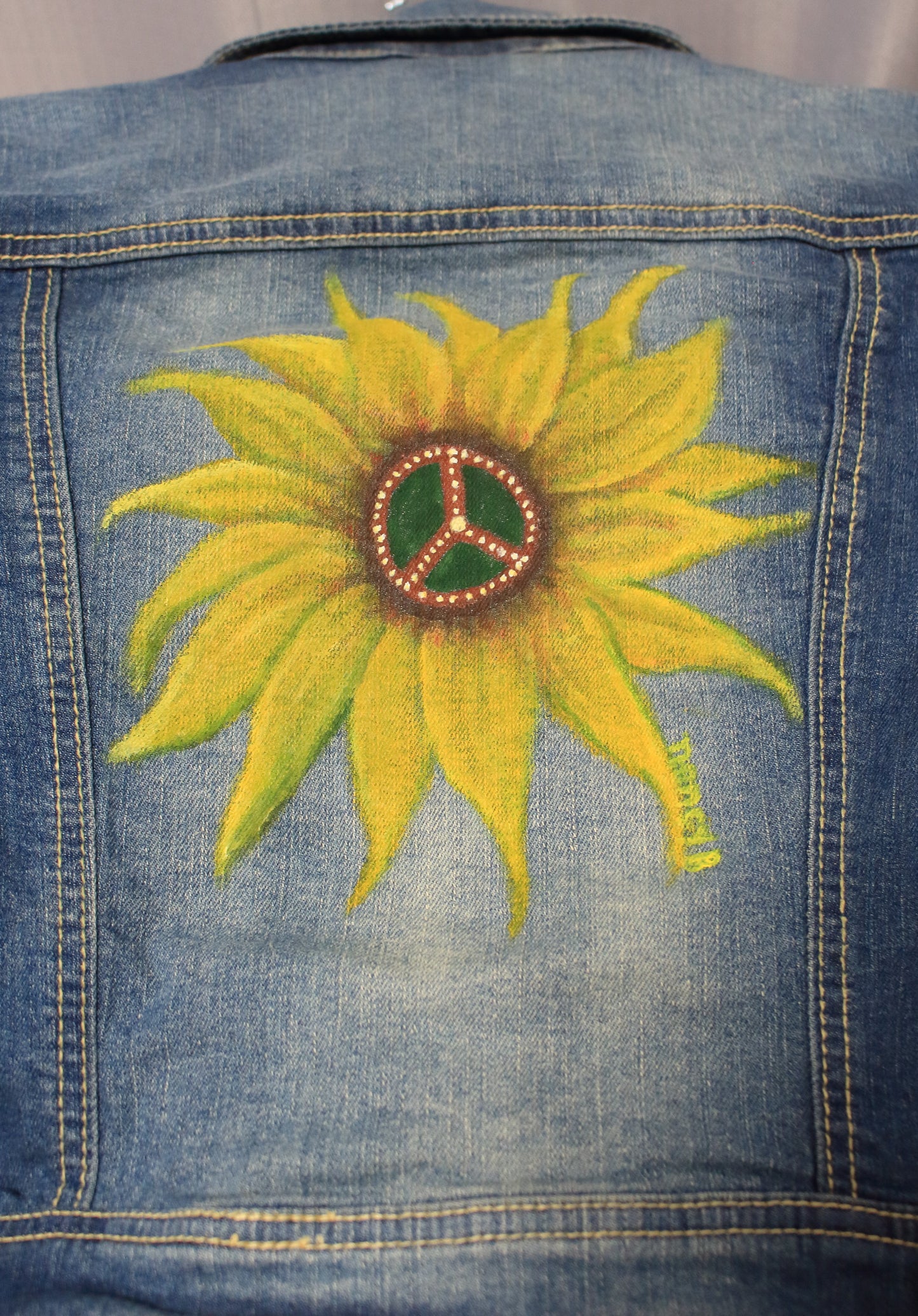 Hand Painted Jean Jacket/Peace Sunflower